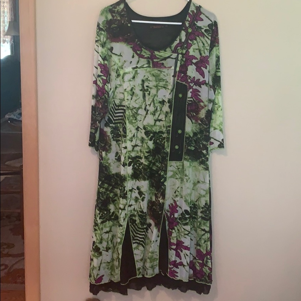 Women’s black dress with mesh overlay